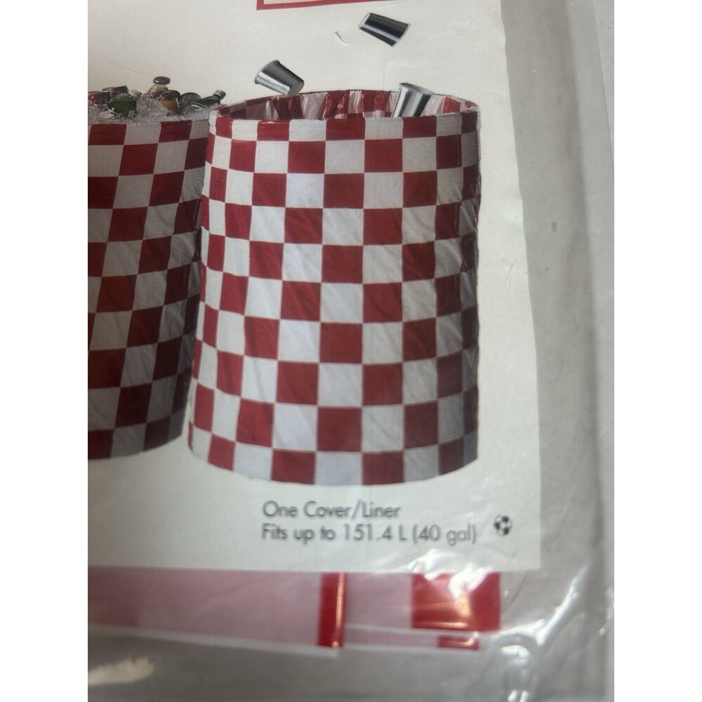 Classy Covers Trash Can Cover Red White Check Party Picnic 40 Gallon USA - Picture 8 of 12